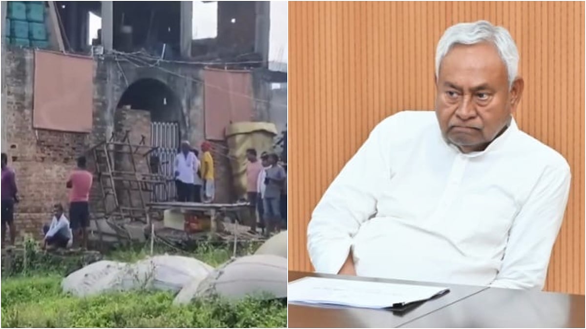 PTI/X/@nitishkumar : Visuals from outside Jitan Sahani's bungalow (L) | Bihar CM Nitish Kumar (R) | 